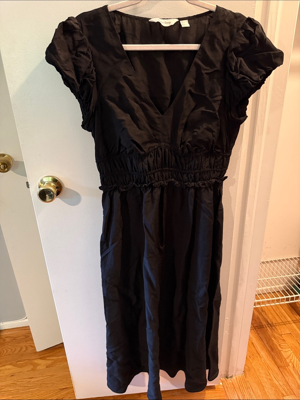 & Other Stories Black V-Neck Smocked Waist Midi Dress
